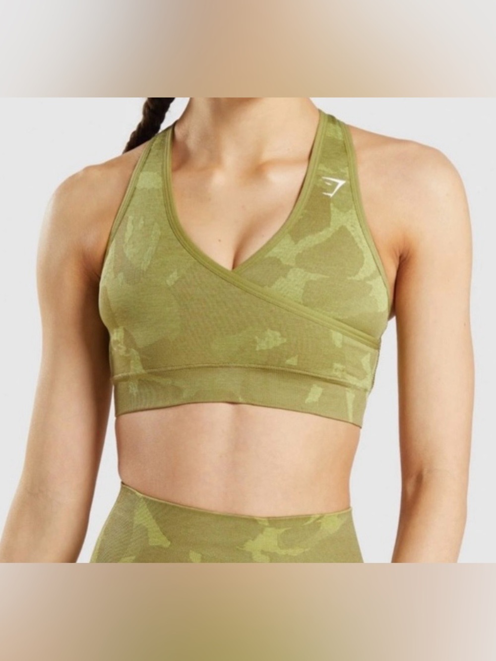 Gymshark Adapt Camo Seamless Sports Bra Savanna/Griffin Green Size S